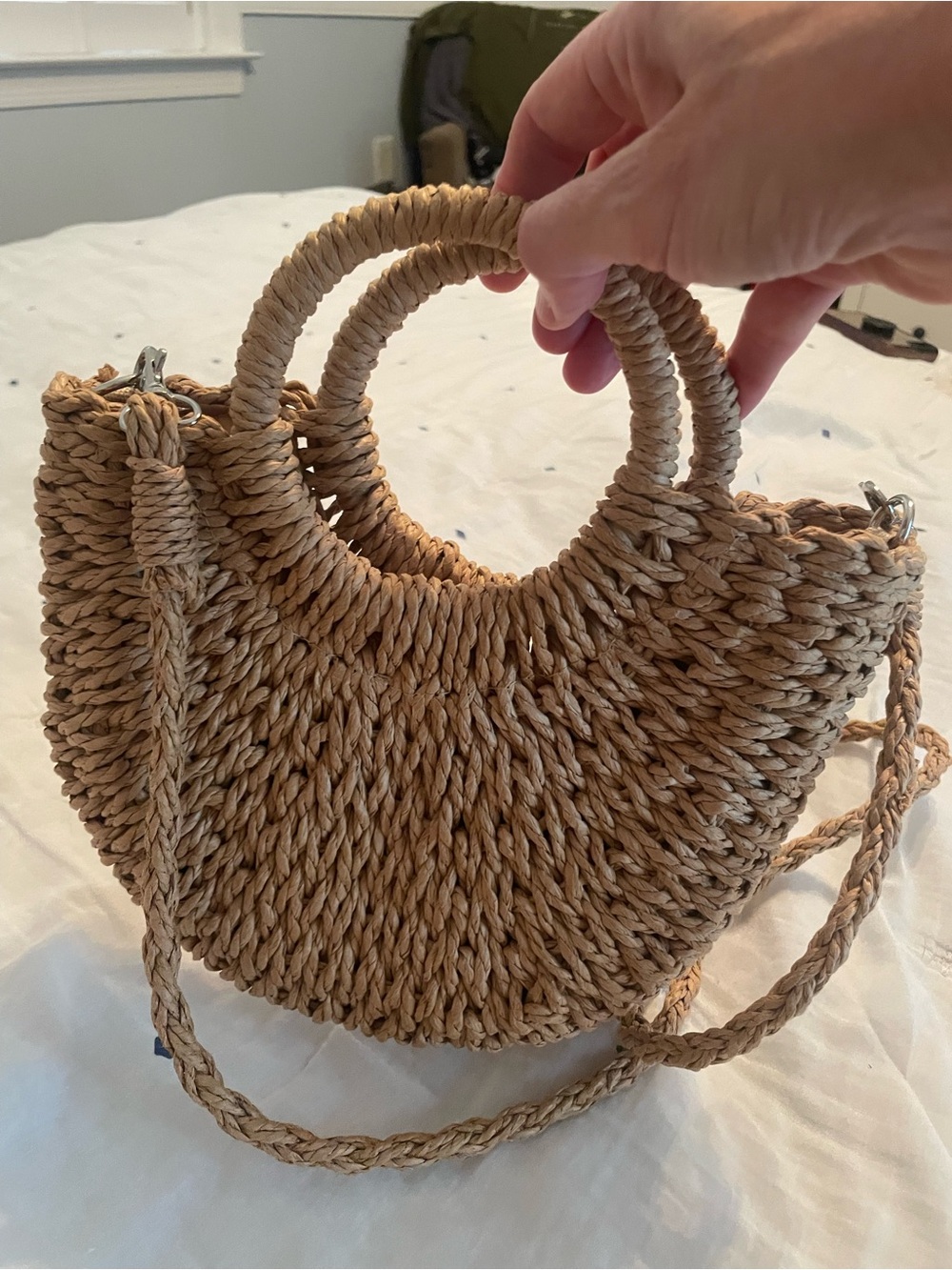 Round Natural Straw Crossbody Bag - Neutral Tan - Picture 5 of 5